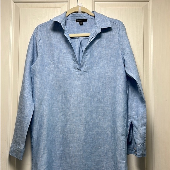 SAKS FIFTH AVENUE 💯 Linen Blue Shirt Dress Sz XSmall - Picture 2 of 9